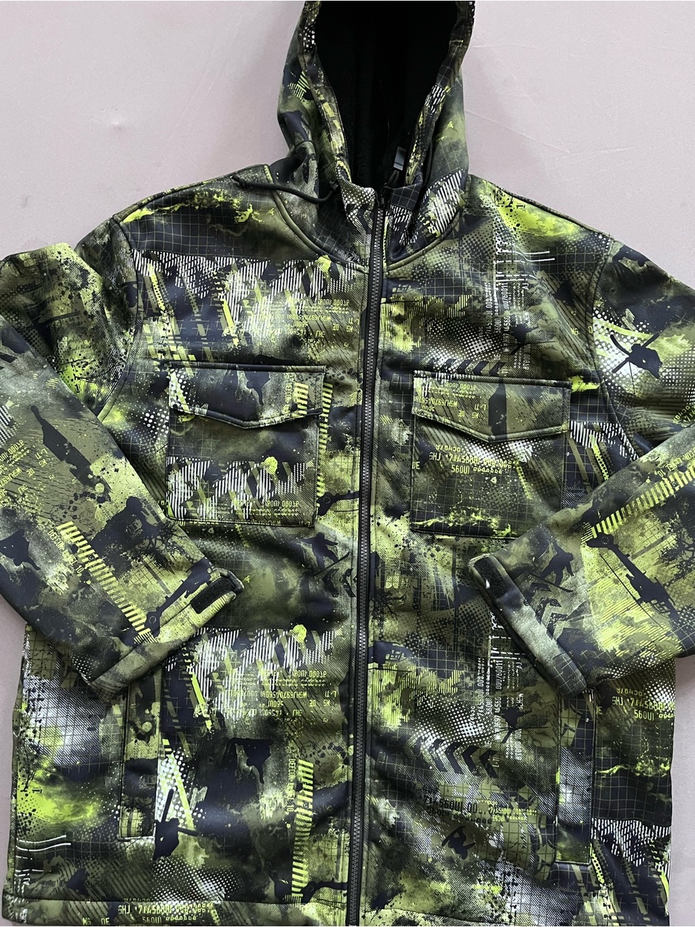 Athletech Men's Hooded Field Jacket in Neon Green Camo